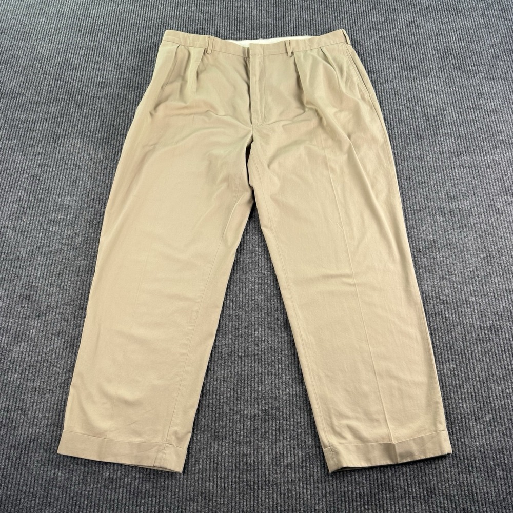 Vintage Polo Ralph Lauren Pants Men 40x30 Beige Cotton Pleated Wide Leg Preppy